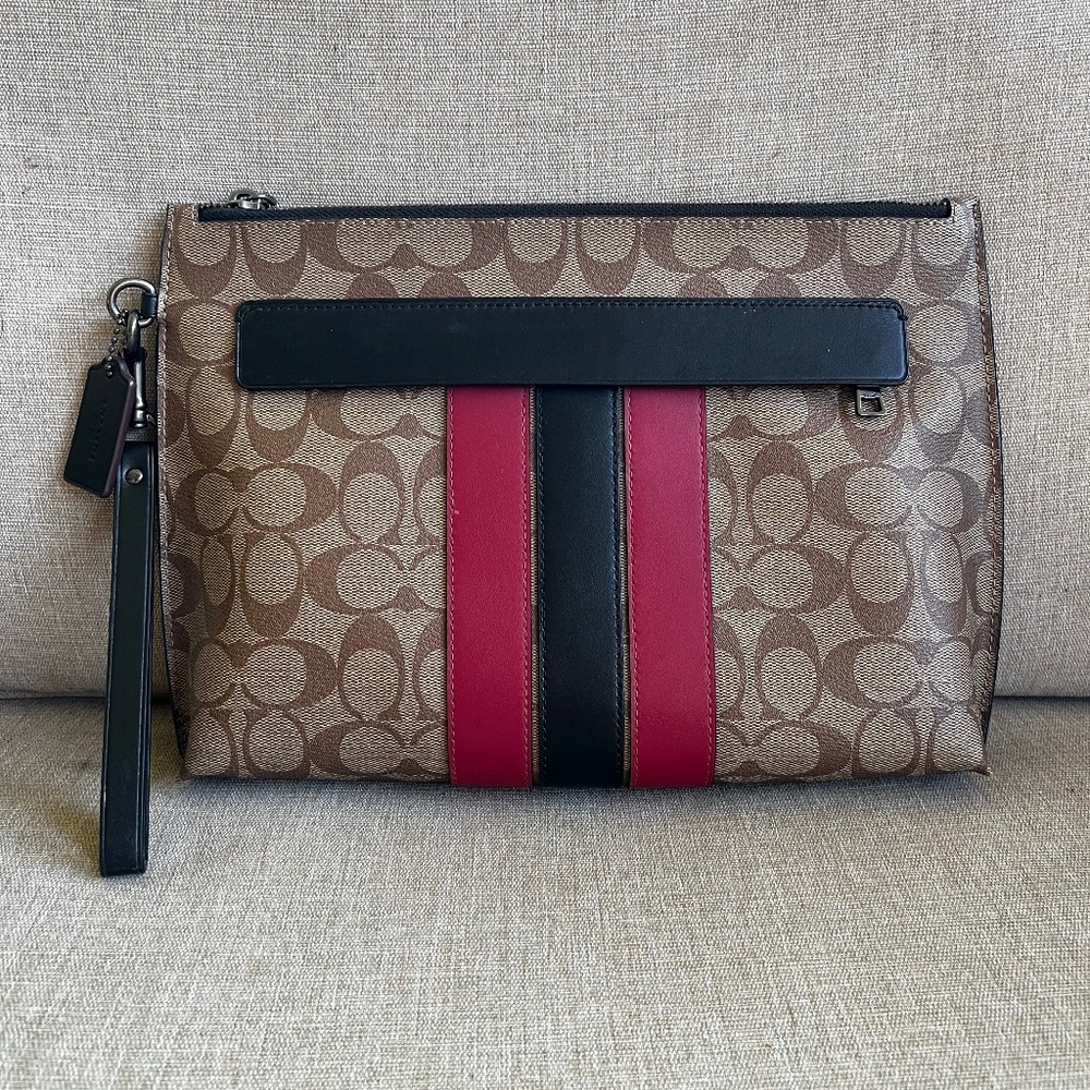 Coach Carryall Pouch With Signature Logo and Stripe